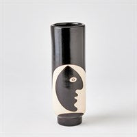 Simple Face Vase-Black w/Natural Design