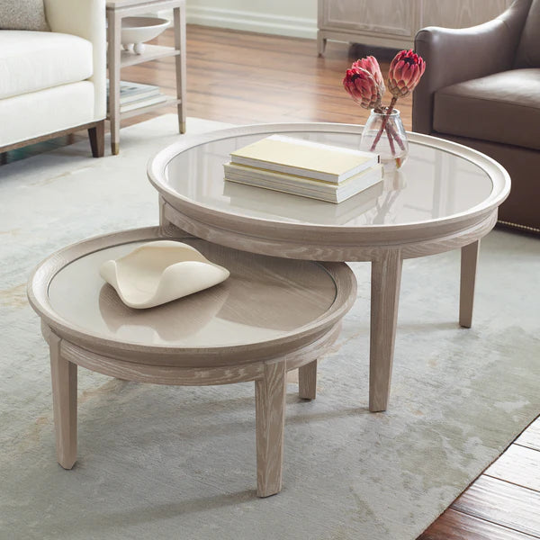 MAIDSTONE 28" ROUND COCKTAIL TABLE, WOVEN JUTE