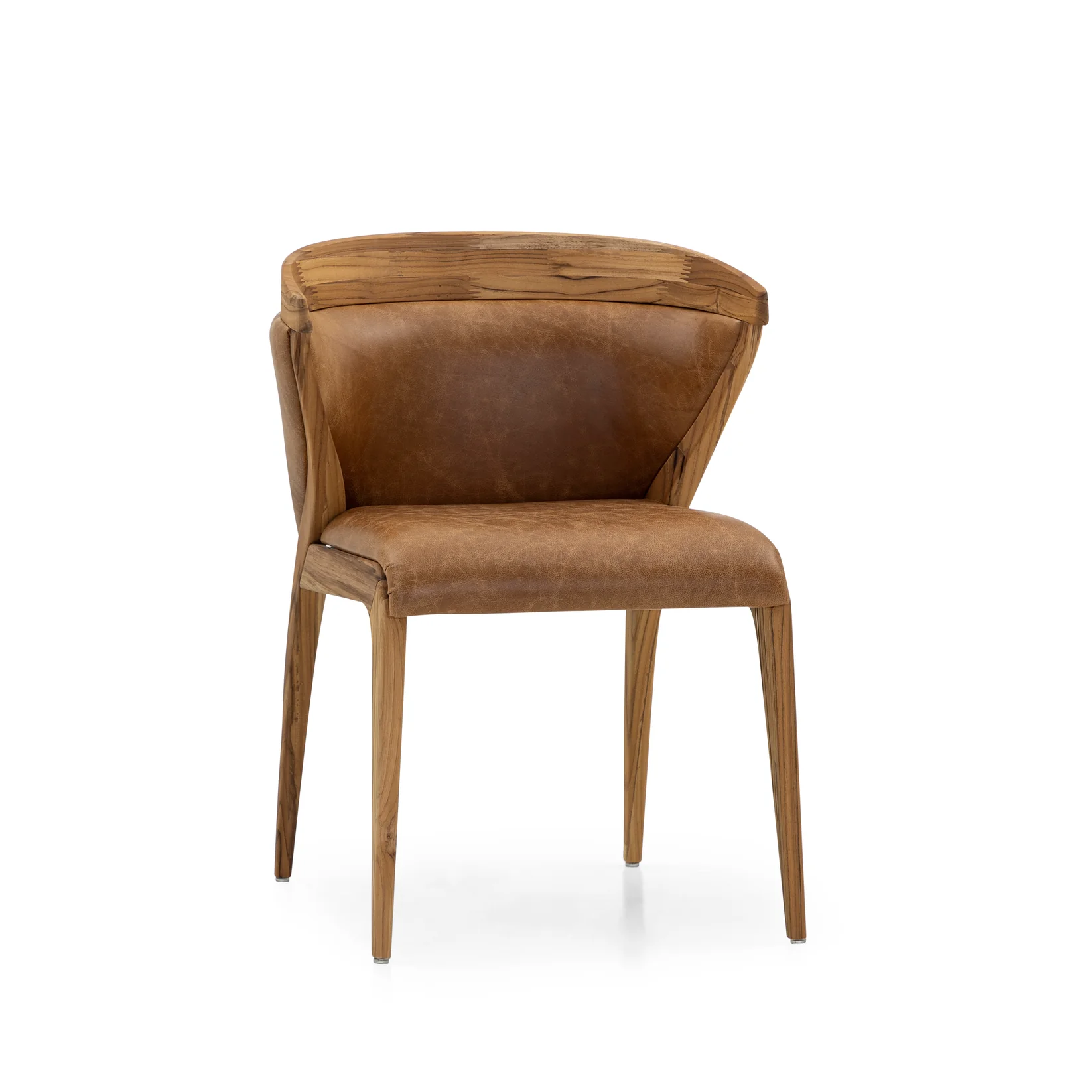 MAT UPHOLSTERED DINING CHAIR IN TEAK AND CARAMEL LEATHER