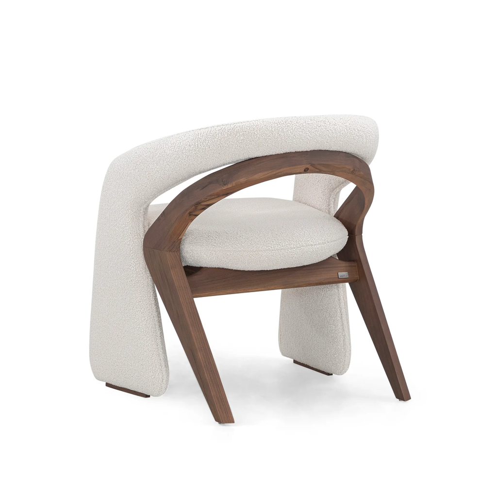 OLGA DINING CHAIR IN WALNUT AND OFF-WHITE BOUCLE