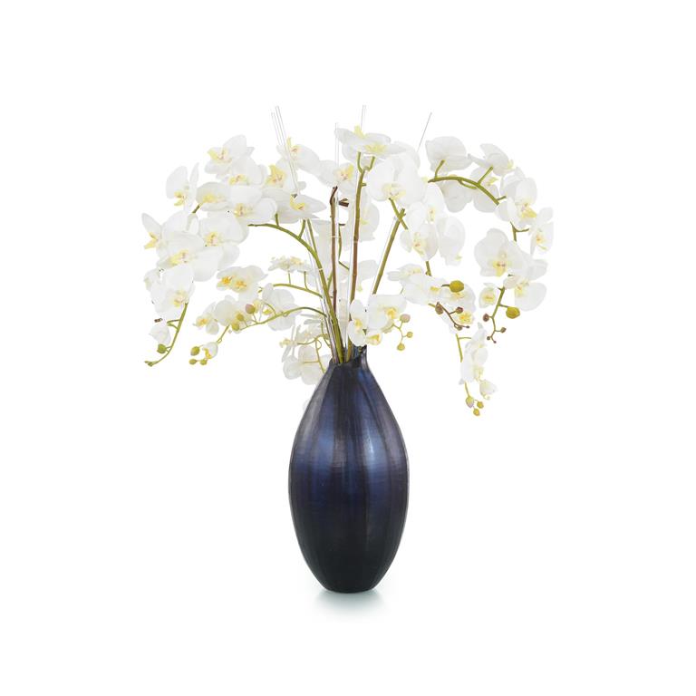 REGAL BLUE VASE WITH FAUX BOTANICAL