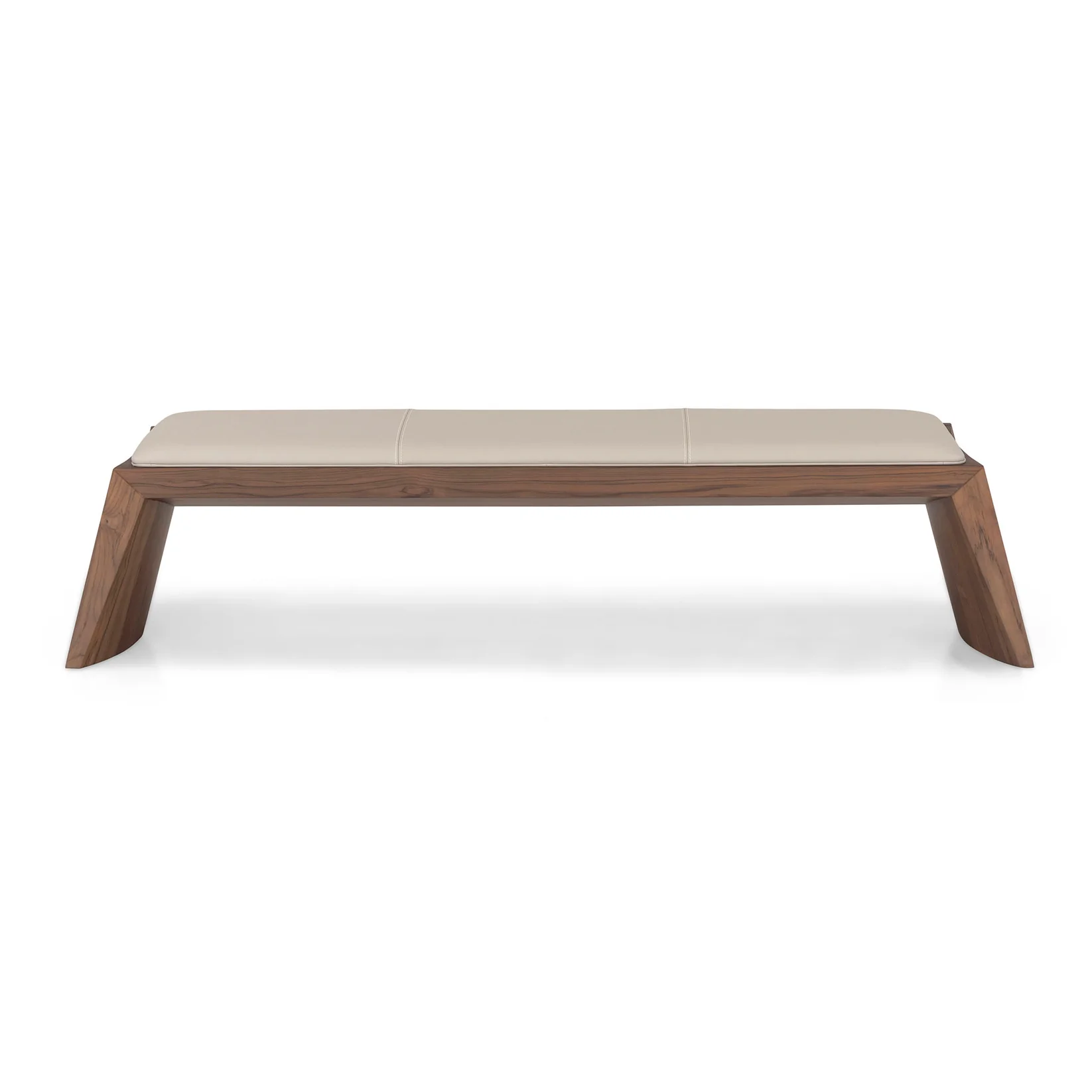 TRAPEZIO 4 SEATER BENCH IN WALNUT & BEIGE LEATHER