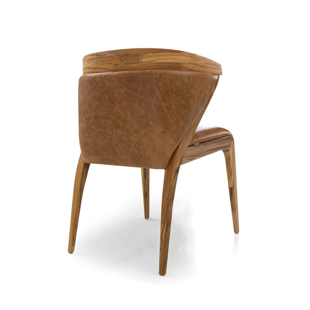 MAT UPHOLSTERED DINING CHAIR IN TEAK AND CARAMEL LEATHER