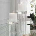 CRYSTAL PILLAR CANDLEHOLDERS S/2