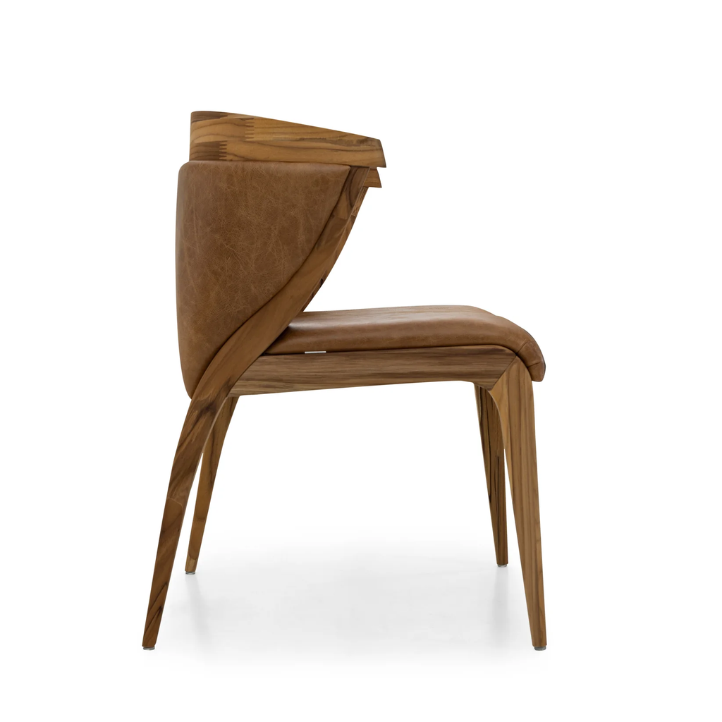MAT UPHOLSTERED DINING CHAIR IN TEAK AND CARAMEL LEATHER