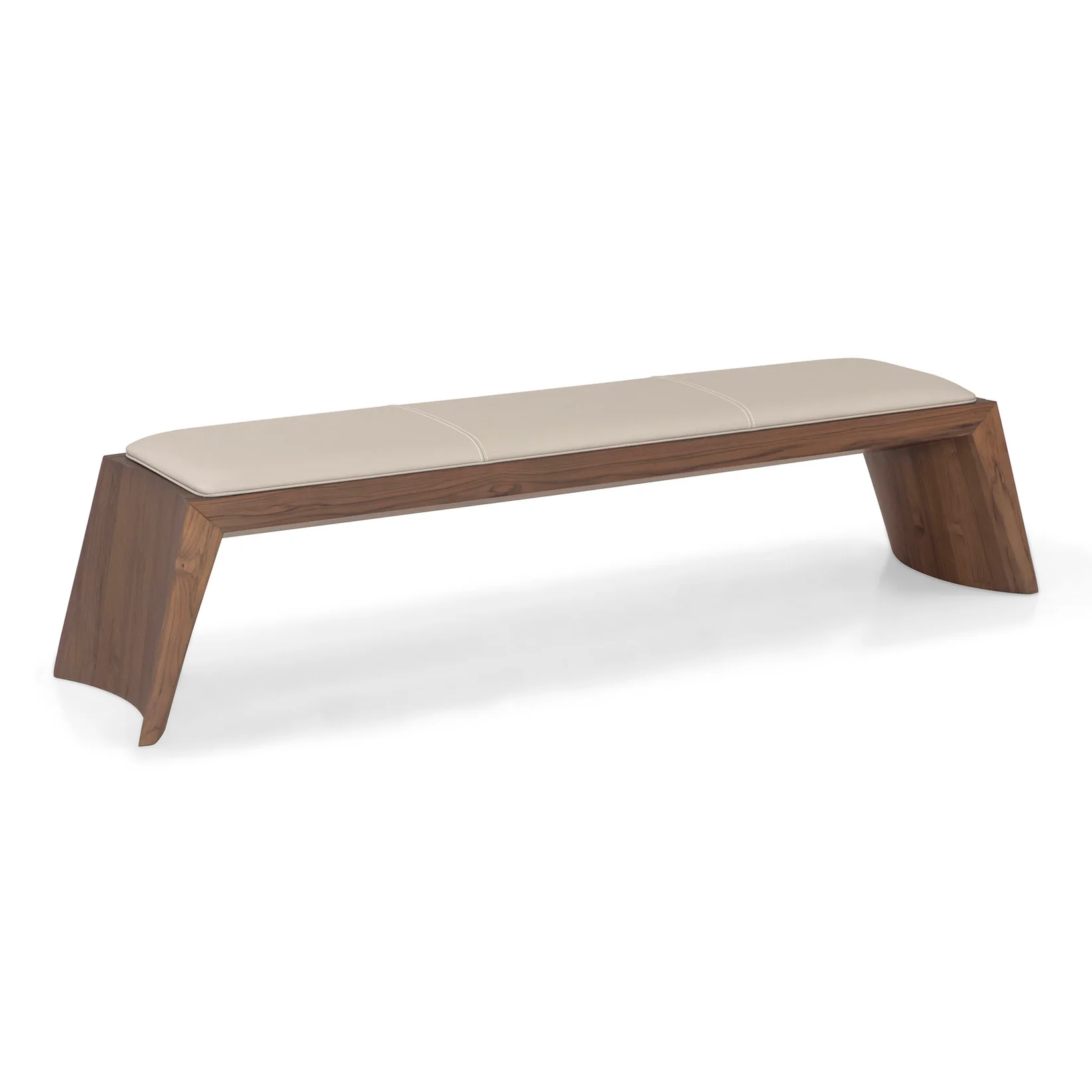 TRAPEZIO 4 SEATER BENCH IN WALNUT & BEIGE LEATHER